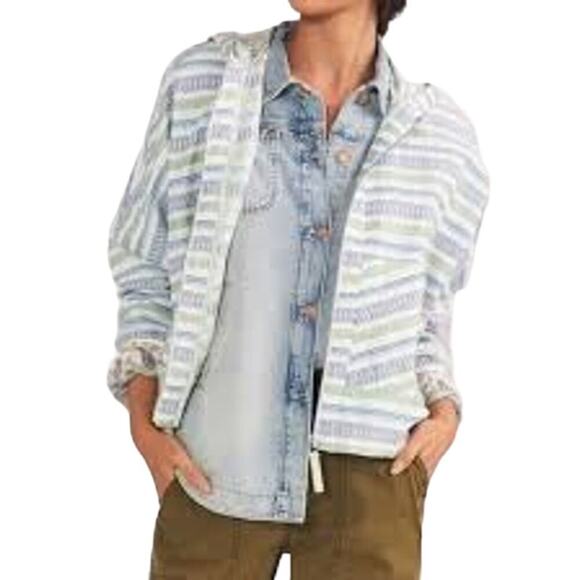 ANTHROPOLOGIE Striped Zip Long Sleeve Hoodie Stretch Jacket EUC Small Medium - Picture 2 of 12